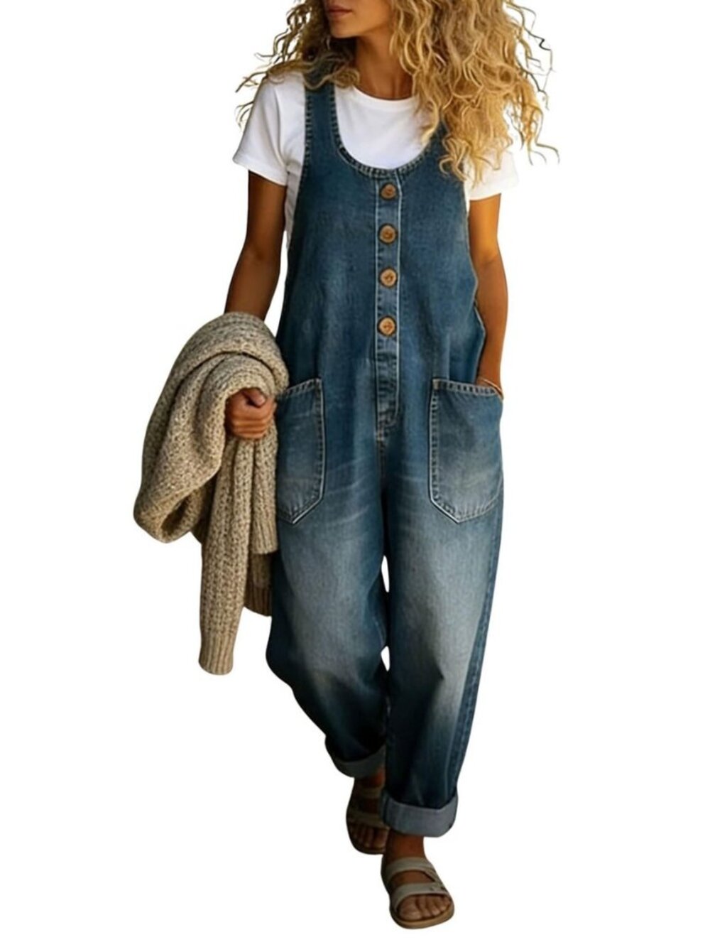 Women's Suspender Strap Loose Denim Bib Overalls Y2k Baggy Distressed Jeans Wide